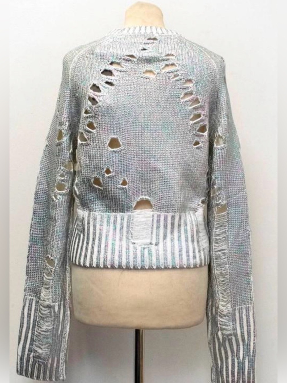 Jordan Distressed Metallic Light Gray Crewneck Sweater